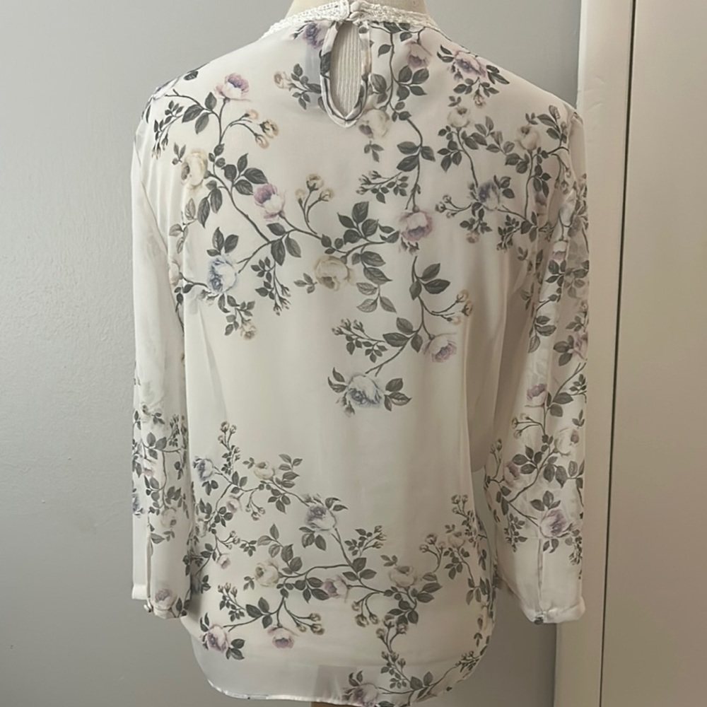LC Lauren Conrad Cream Mandarin Collar Blouse